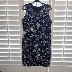 Lands' End Navy and Cream Floral Midi Dress